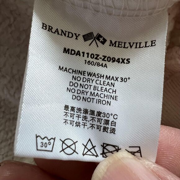 Brandy Melville Hoodie Womens Extra Small White Full Zip Fleece Lined Pockets - Picture 8 of 11